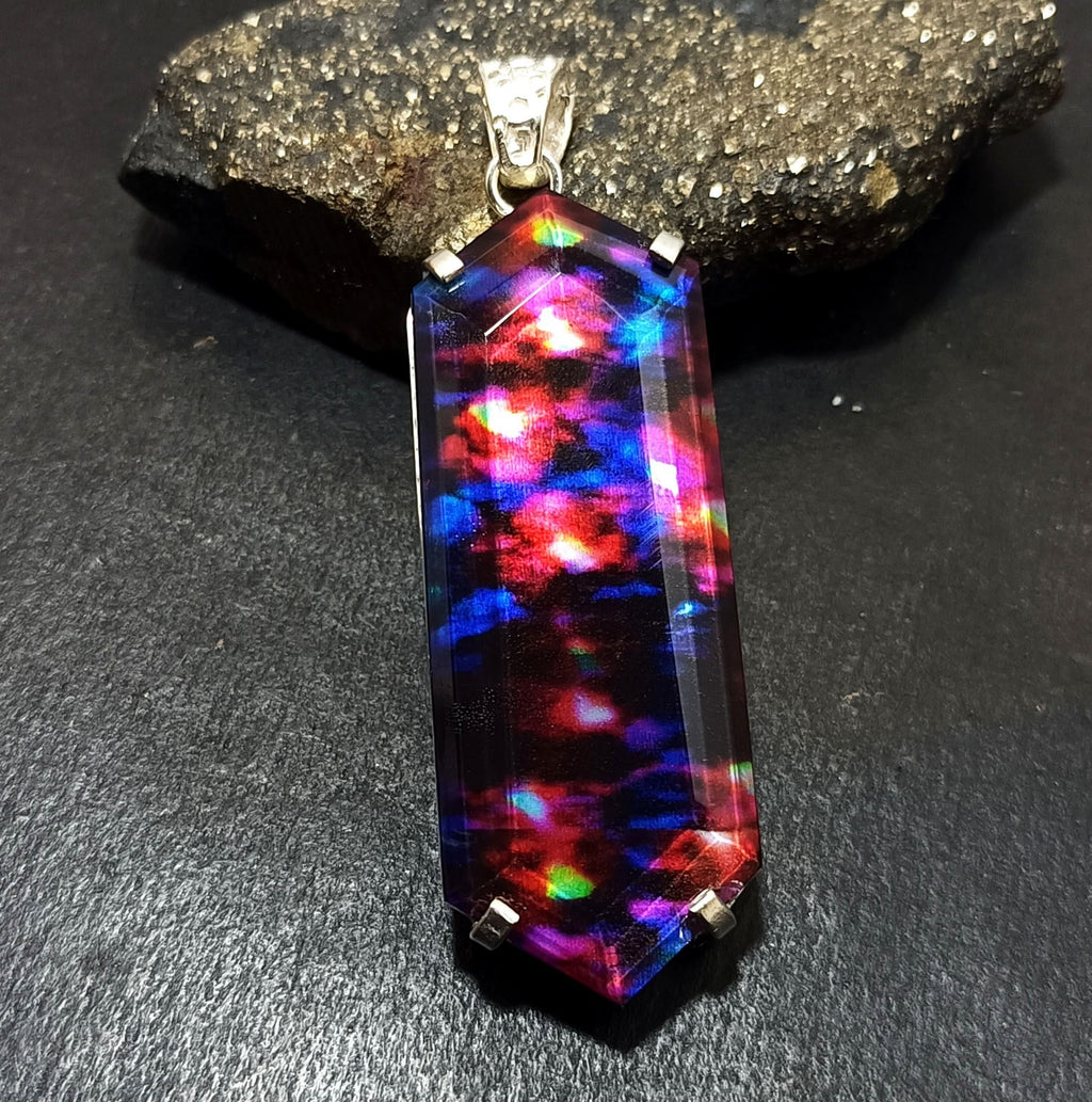 Certified Fancy Cut  96.95 Ct Natural Ammolite  Solid Silver Pendant Gemstone