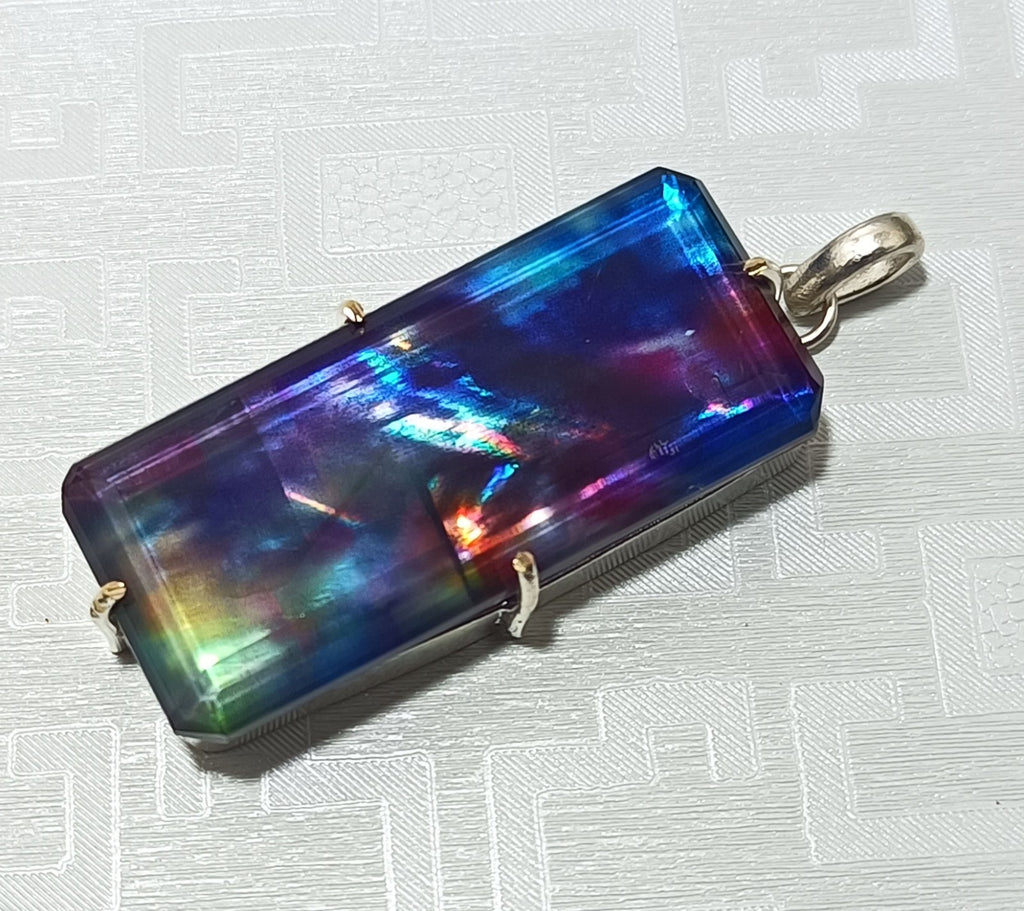 Certified 82.70Ct Natural Ammolite 925 Silver Emerald Cut Pendant Loose Gemstone