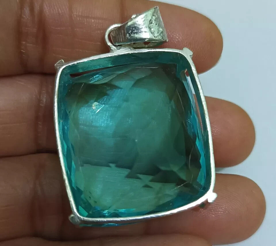 124.10 Ct Certified Natural Blue Topaz 925 Solid Silver Pendant Loose Gemstone