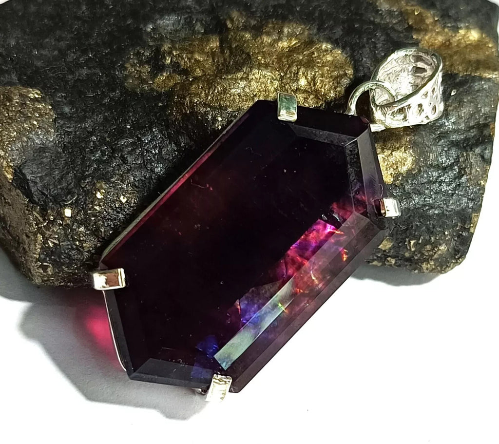 63.10 Ct Natural Ammolite 925 Solid Silver PENDANT MultiColor Certified Gemstone