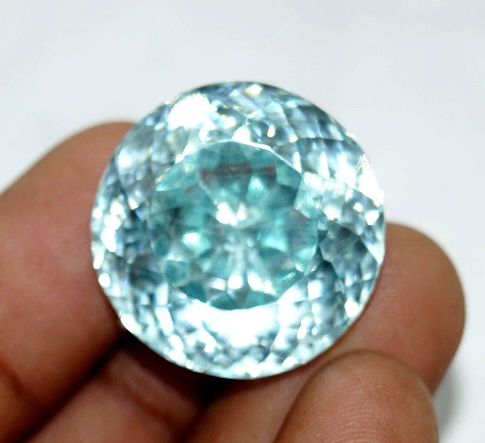 Certified Natural Water Blue Zircon 43.70 Ct Cambodian Round Cut Loose Gemstone