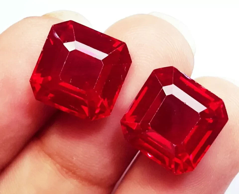 Stunning Pair Ruby 18 Ct Natural Red Square Cut CERTIFIED Loose Gemstone H10