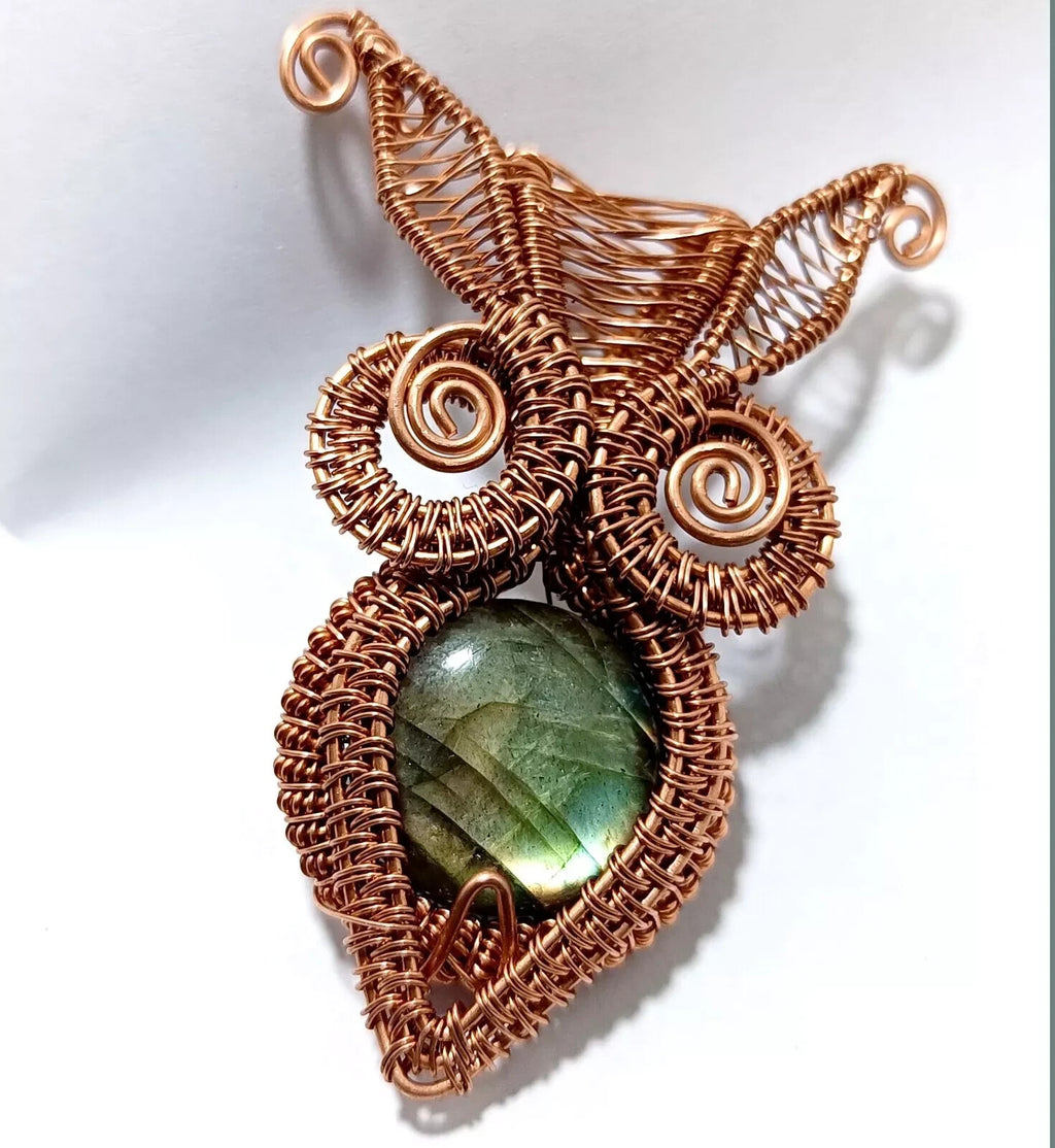 Labradorite Round Wire Wrapped Pendant Handcrafted Copper Gift Of Her 87 Ct