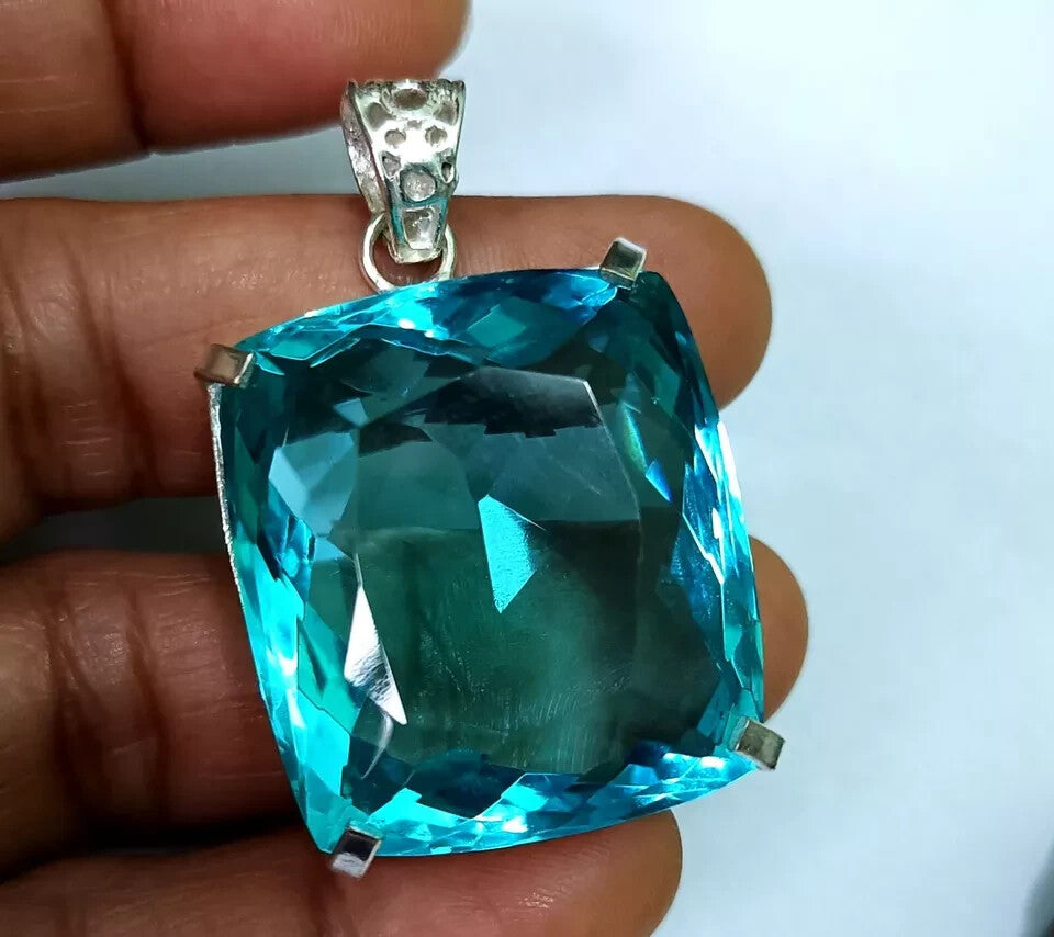 124.10 Ct Certified Natural Blue Topaz 925 Solid Silver Pendant Loose Gemstone