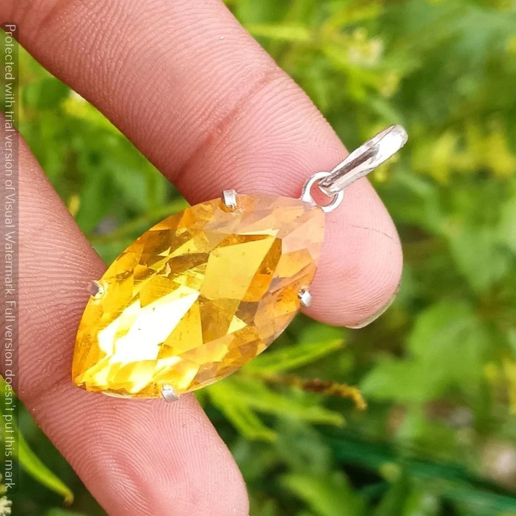 Calm Yellow Faceted 50 Ct Natural Topaz Sterling Silver Plated Handmade Pendant