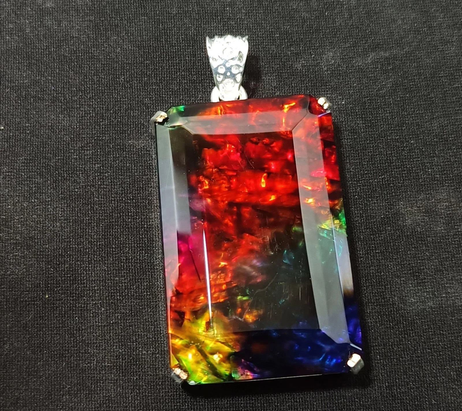 Loose Fancy 103.10 Ct Natural Ammolite 925 Solid Silver Rainbow PENDANT Gemstone