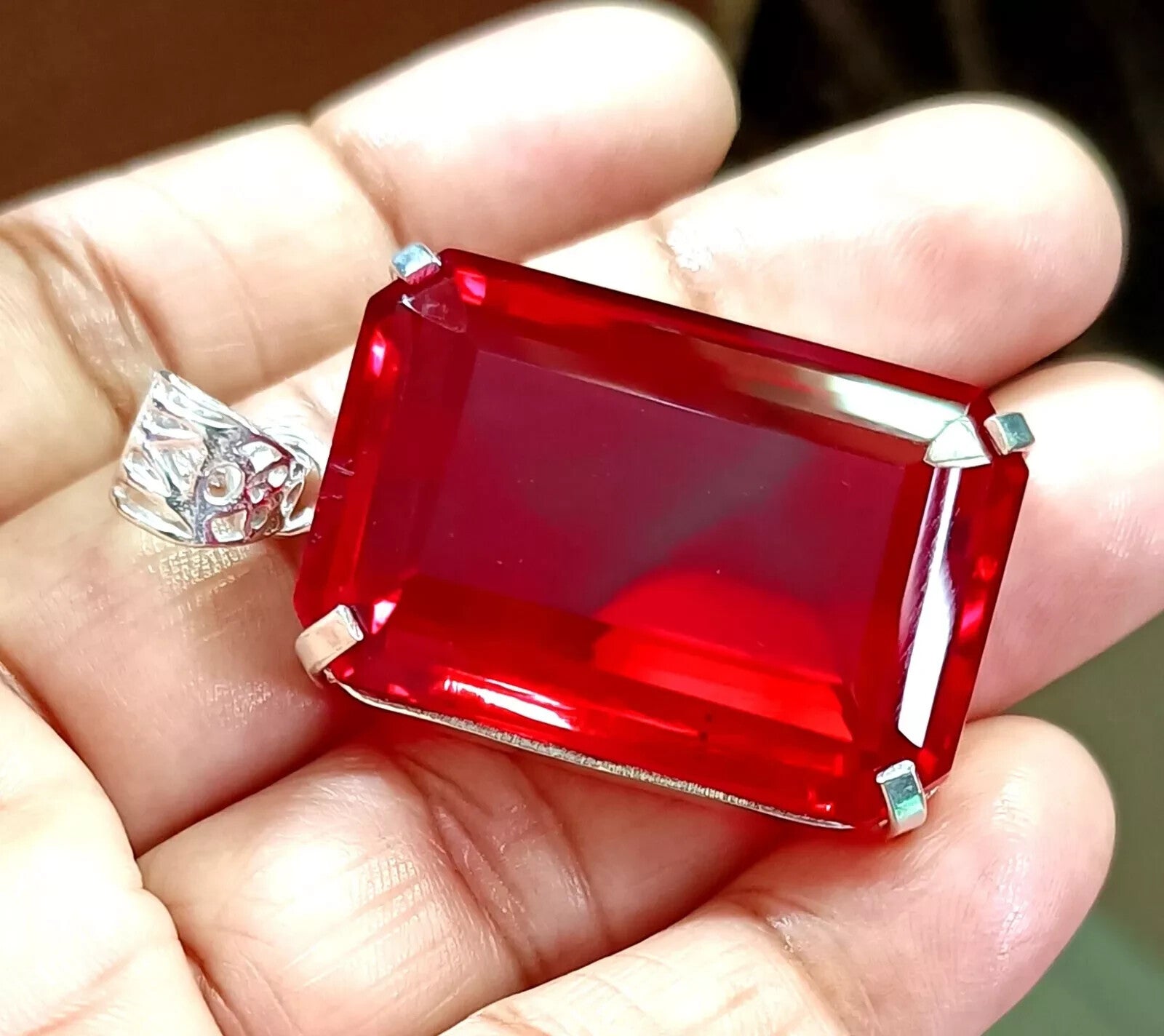 95.50Ct Certified Natural Topaz 925 Solid Silver Emerald Pendant Loose Gemstone