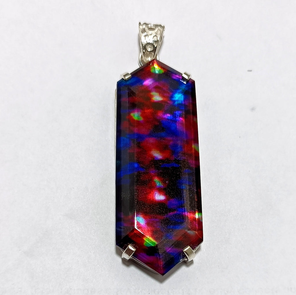 Certified Fancy Cut  96.95 Ct Natural Ammolite  Solid Silver Pendant Gemstone