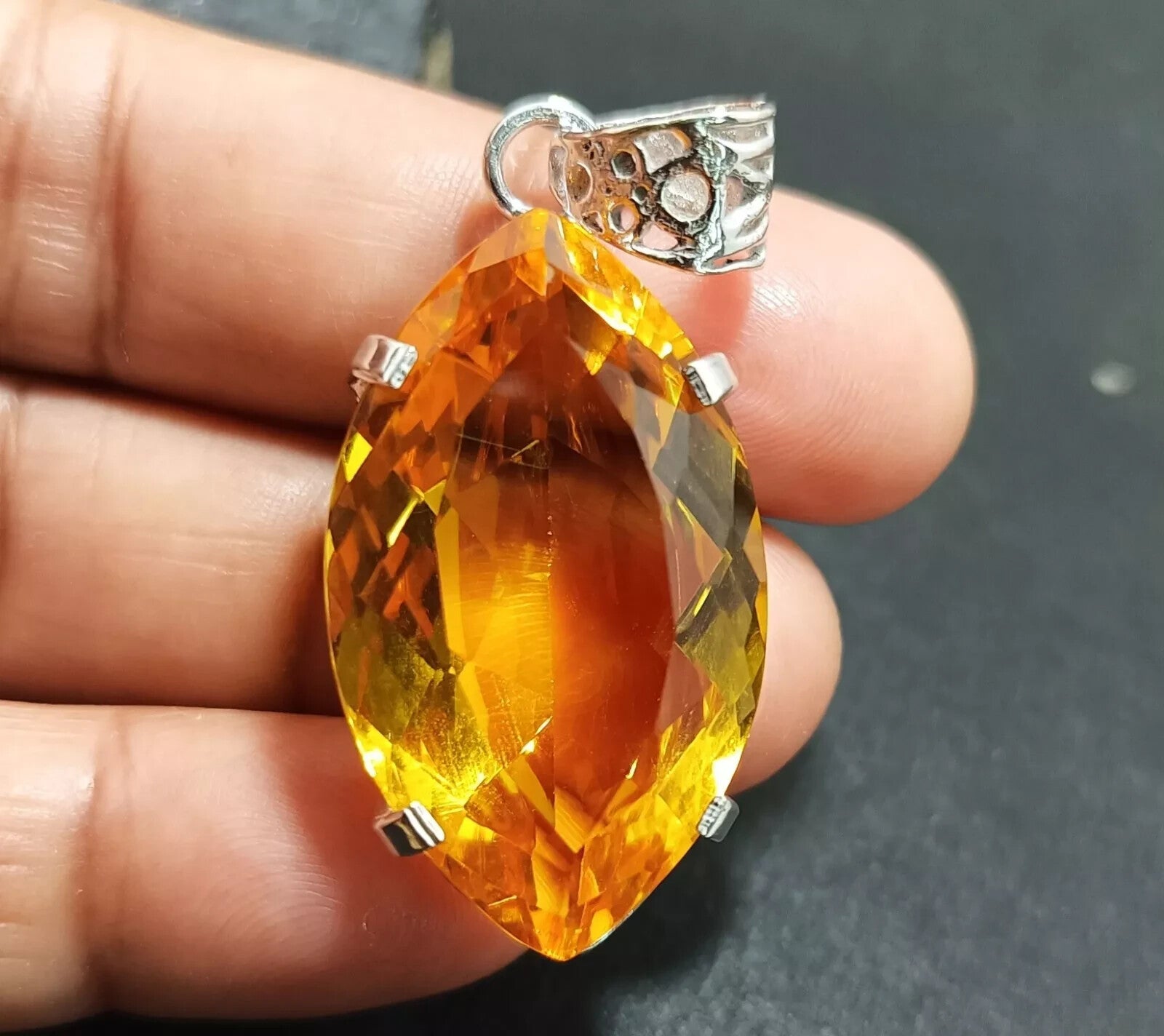 Certified Natural 53.30Ct Brazilian Yellow Marquise Topaz Pendant For LOVE ONES
