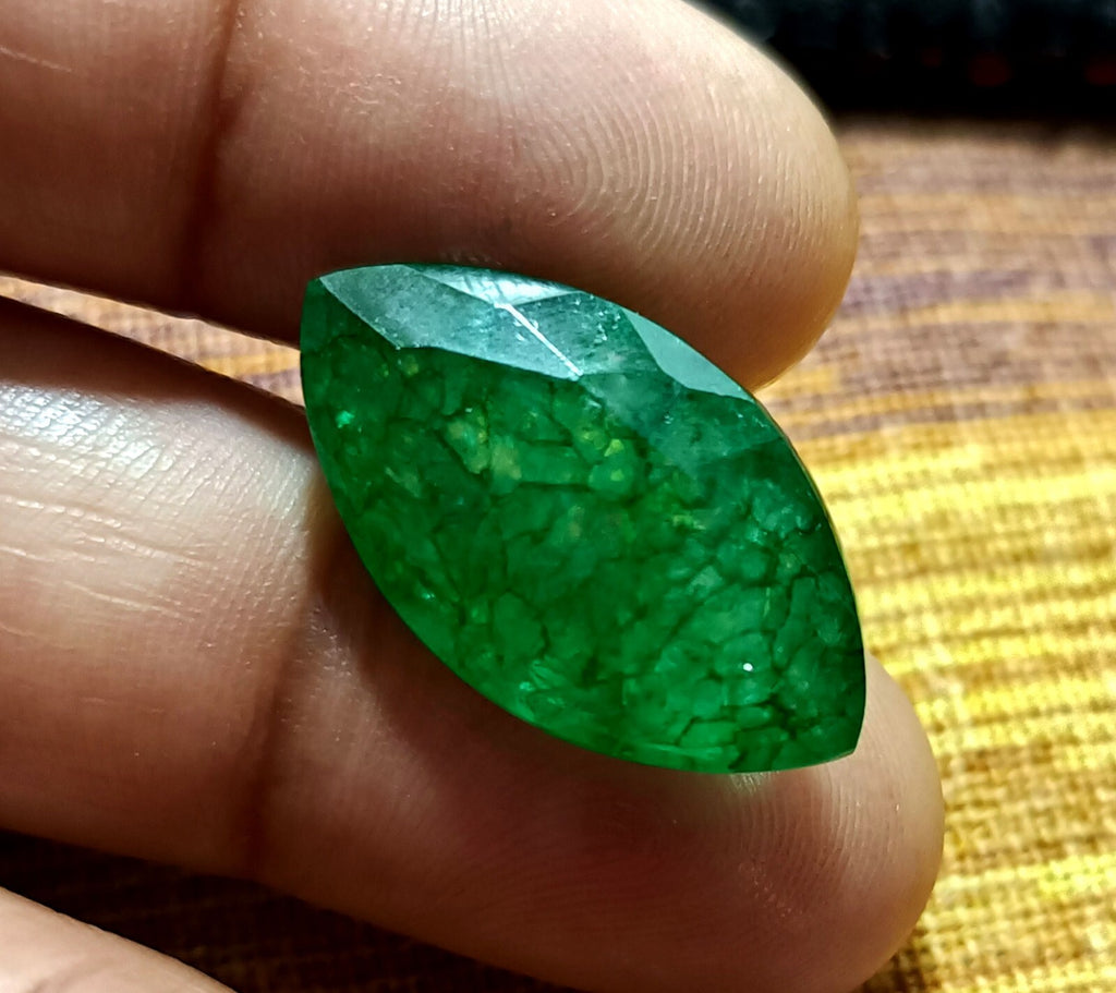 Flawless Natural 12.45 Ct Green Emerald Certified Marquise Facet Loose Gemstone