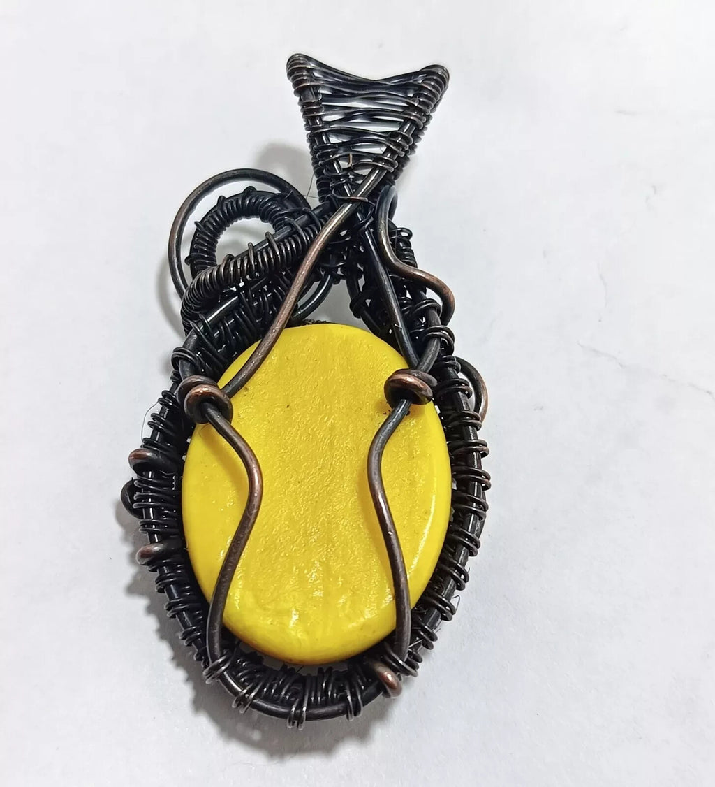 117.85 CT Yellow Evil Eye Gemstone Copper Wire Wrapped Pendant Gift For Mom