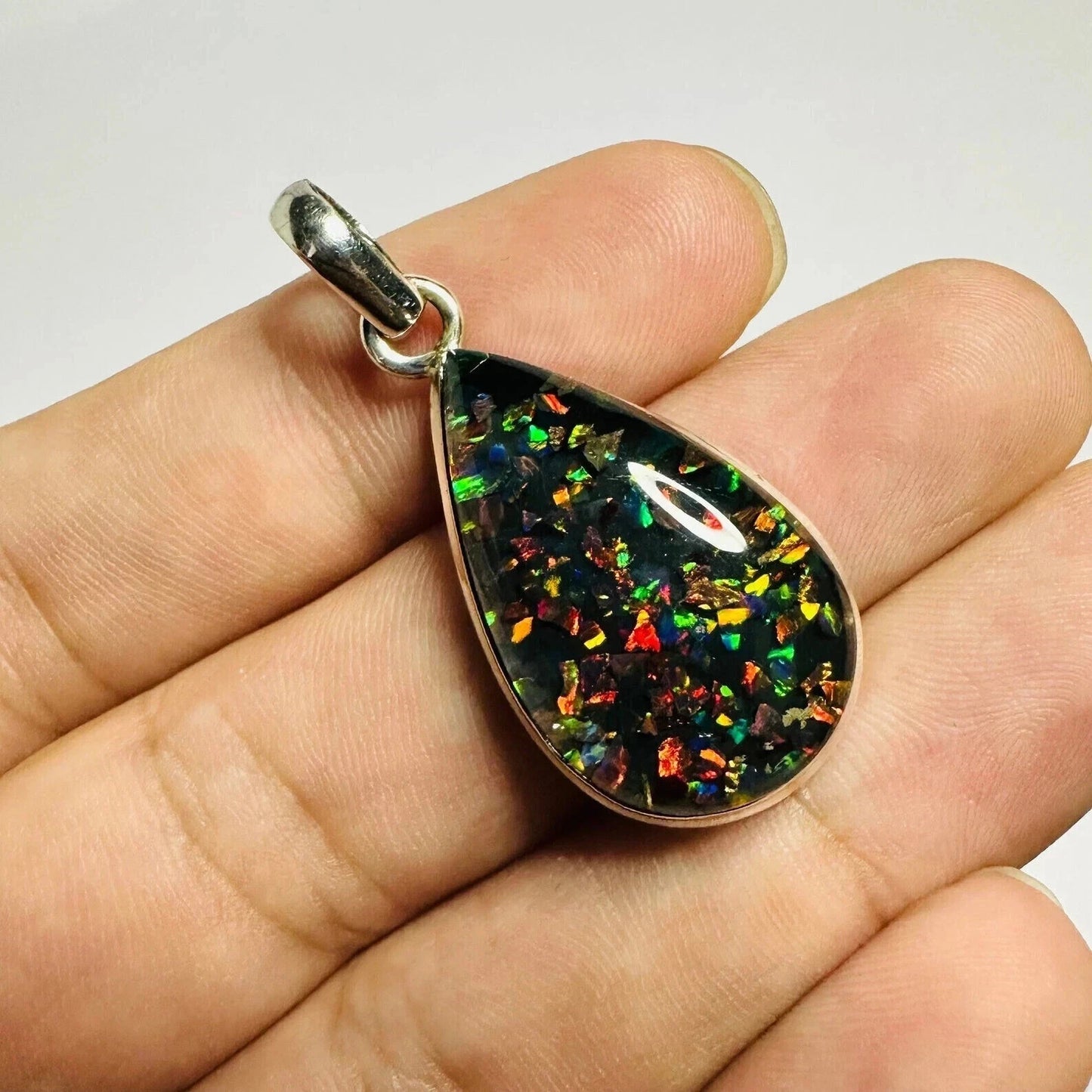 Sterling Silver Triplet Pear Opal Gemstone Handmade Pendant Jewelry 15.45 Ct