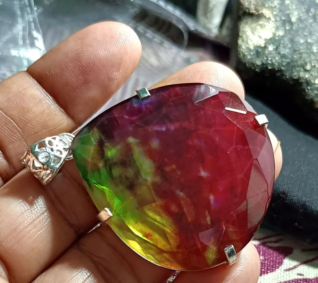 Certified 107.50 Ct Natural Ammolite 925 Solid Silver Pendant Loose Gemstone