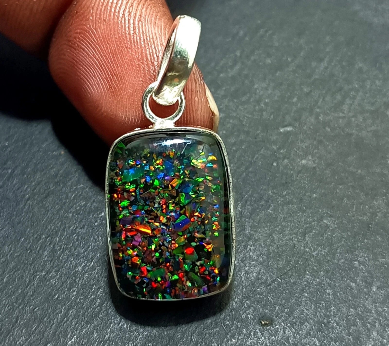 Sterling Silver Triplet Cushion Opal Gemstone Handmade Pendant Jewelry 23.75 Ct