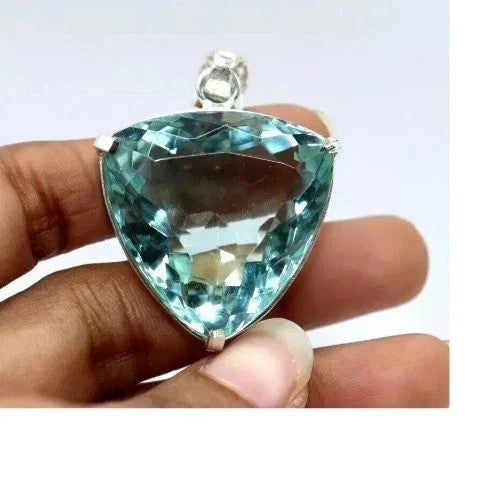 37.9Ct Trillion Aquamarine Natural Topaz 925 Solid Silver Pendant Loose Gemstone