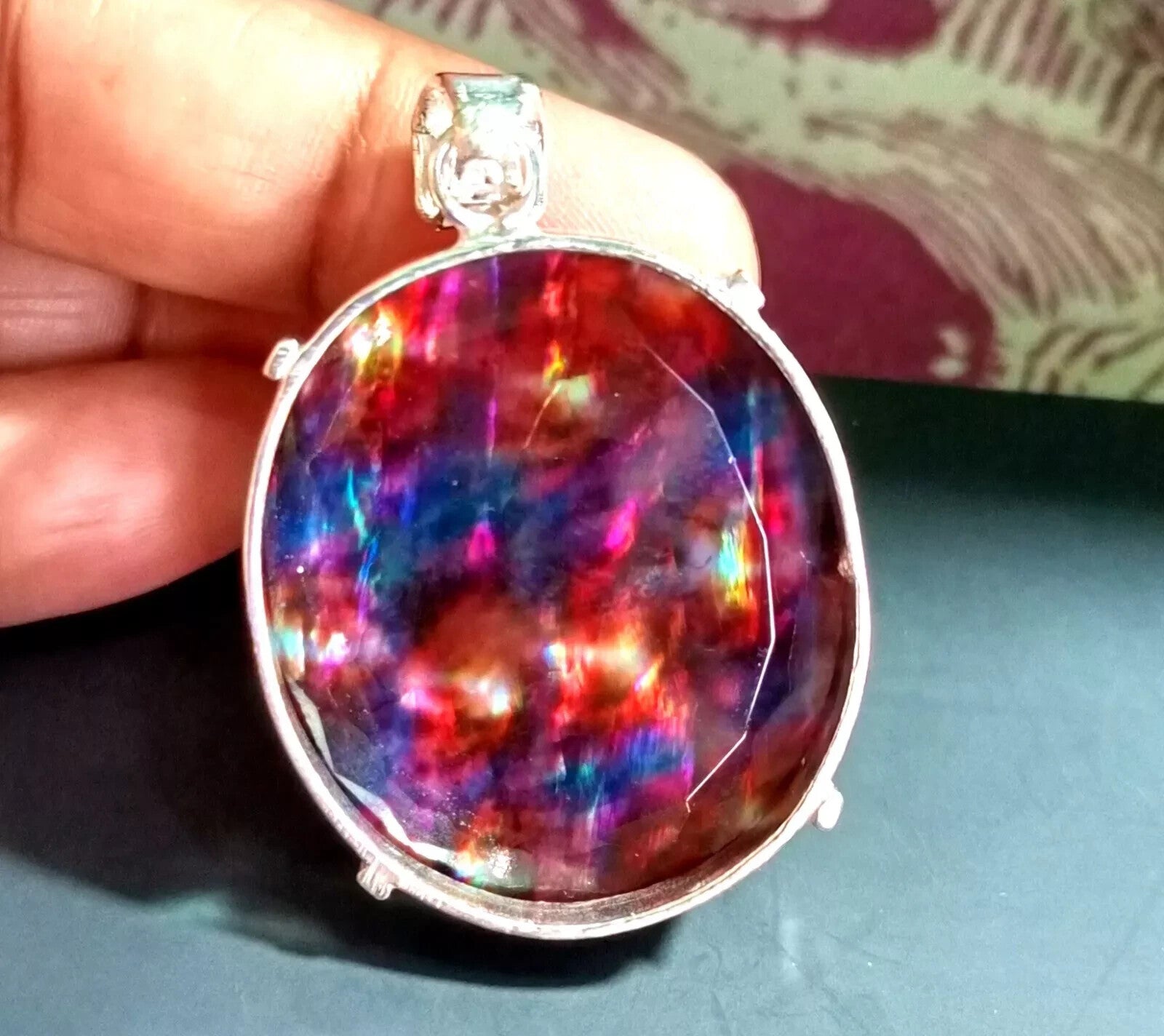 88.50 Ct Natural Ammolite 925 Solid Silver Rainbow PENDANT Certified Gemstone