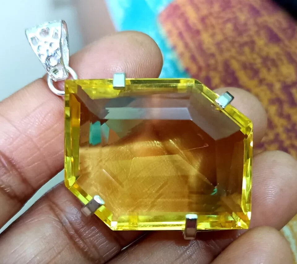 118.10 Ct Fancy Cut Yellow Natural Topaz 925 Solid Silver Pendant Loose Gemstone