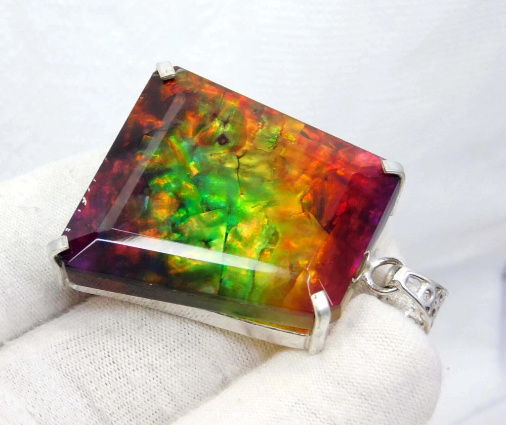 EGL Certified 85.15 Ct Natural Ammolite 925 Solid Silver Pendant Loose Gemstone