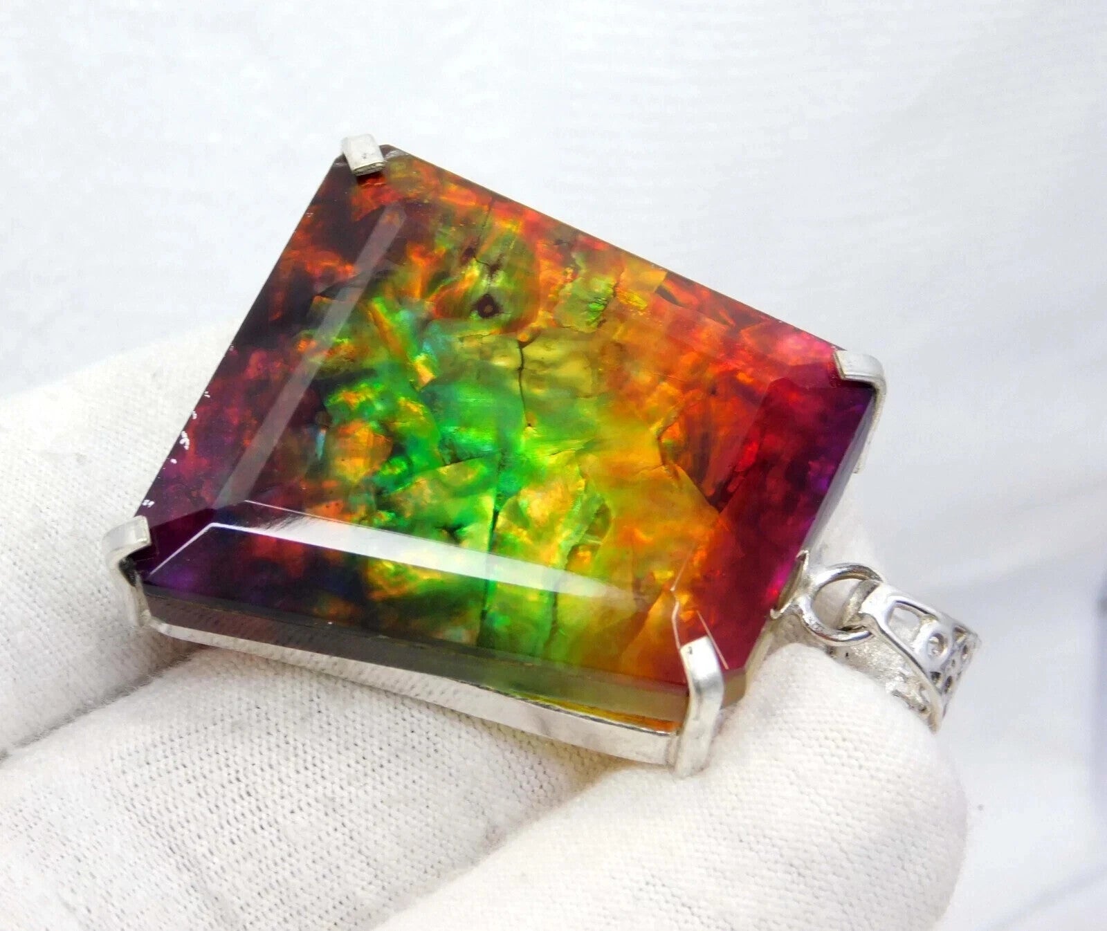 EGL Certified 85.15 Ct Natural Ammolite 925 Solid Silver Pendant Loose Gemstone