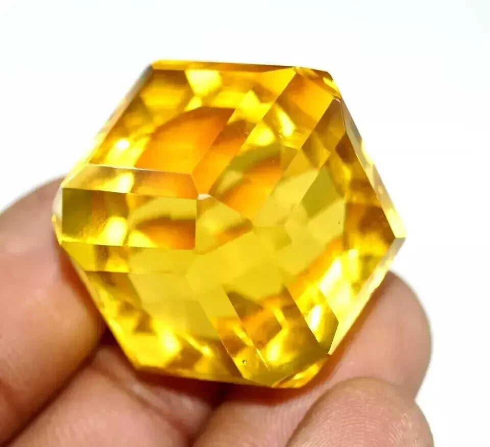 25 Ct+ Natural Flawless Yellow Sapphire EGL Certified Cube Cut Loose Gemstone
