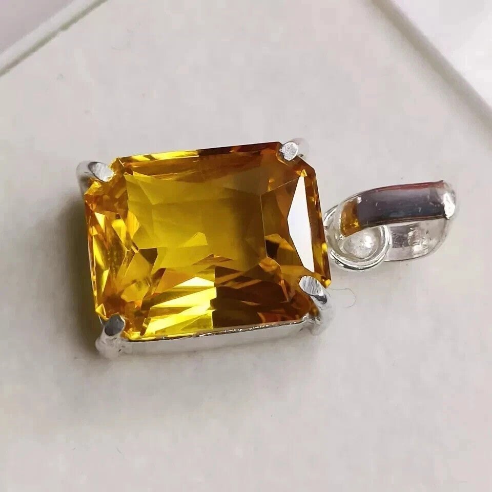 28 Ct+ Natural Yellow Sapphire Emerald Cut 925 Solid Silver Pendant Gemstone