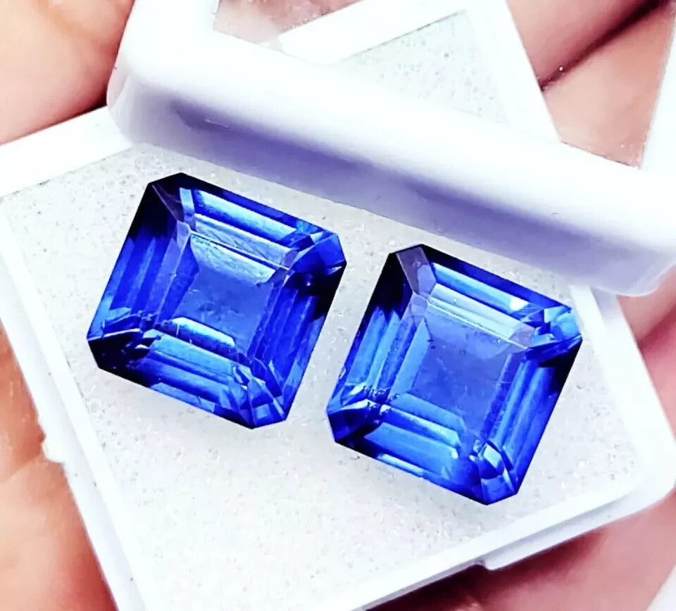 18 Ct Loose Gemstone Natural Blue Sapphire Pair Square Cut Certified 2 Pcs lot