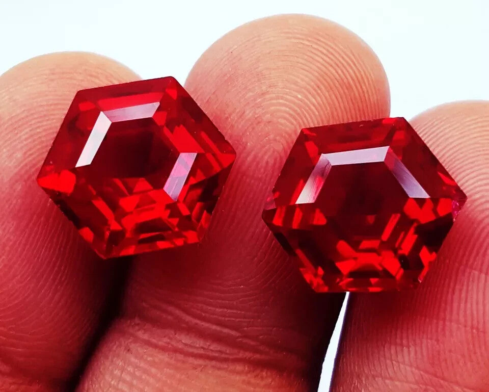 11 mm 18 Ct Natural Red Ruby CERTIFIED Loose Gemstone Hexagon Cut Pair H02