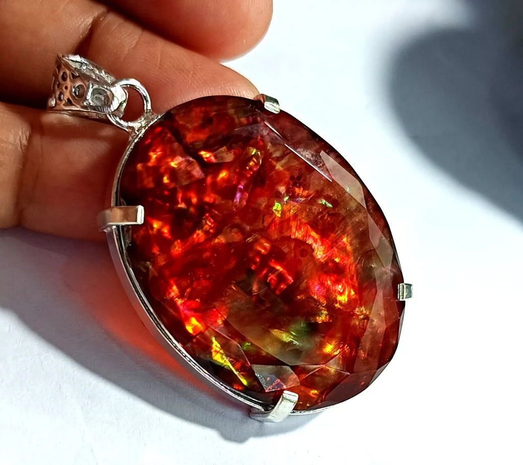 88.10 Ct Natural Ammolite 925 Solid Silver PENDANT MultiColor Certified Gemstone