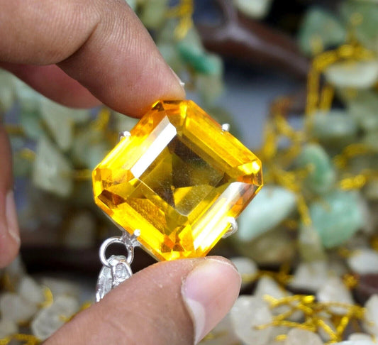 Yellow Topaz Pendant 90.85 Ct+ Radiant Cut Natural Brazilian Loose Gemstone