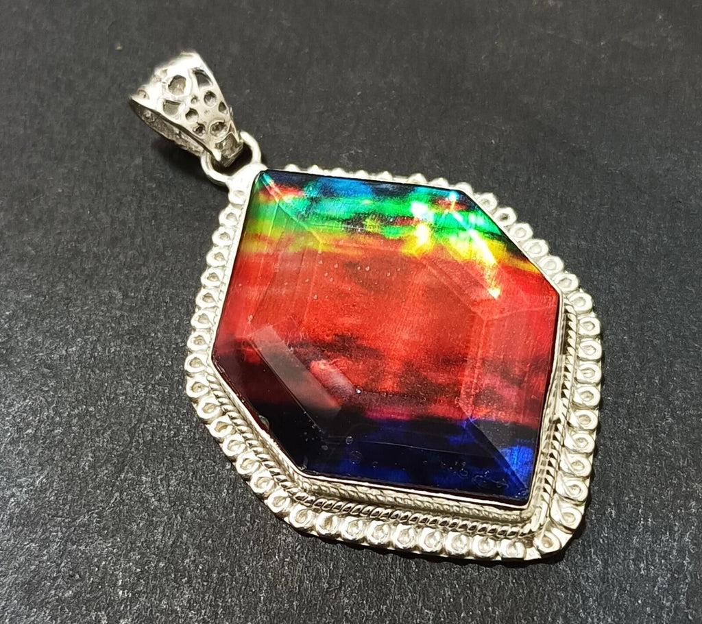 Certified 87.85 Ct Natural Ammolite 925 Solid Silver Fancy Cut Pendant Gemstone
