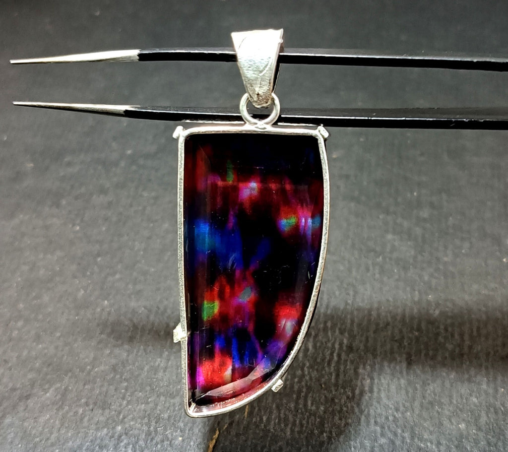 Certified 73.35 Ct Natural Ammolite 925 Solid Silver Rainbow Pendant Gemstone