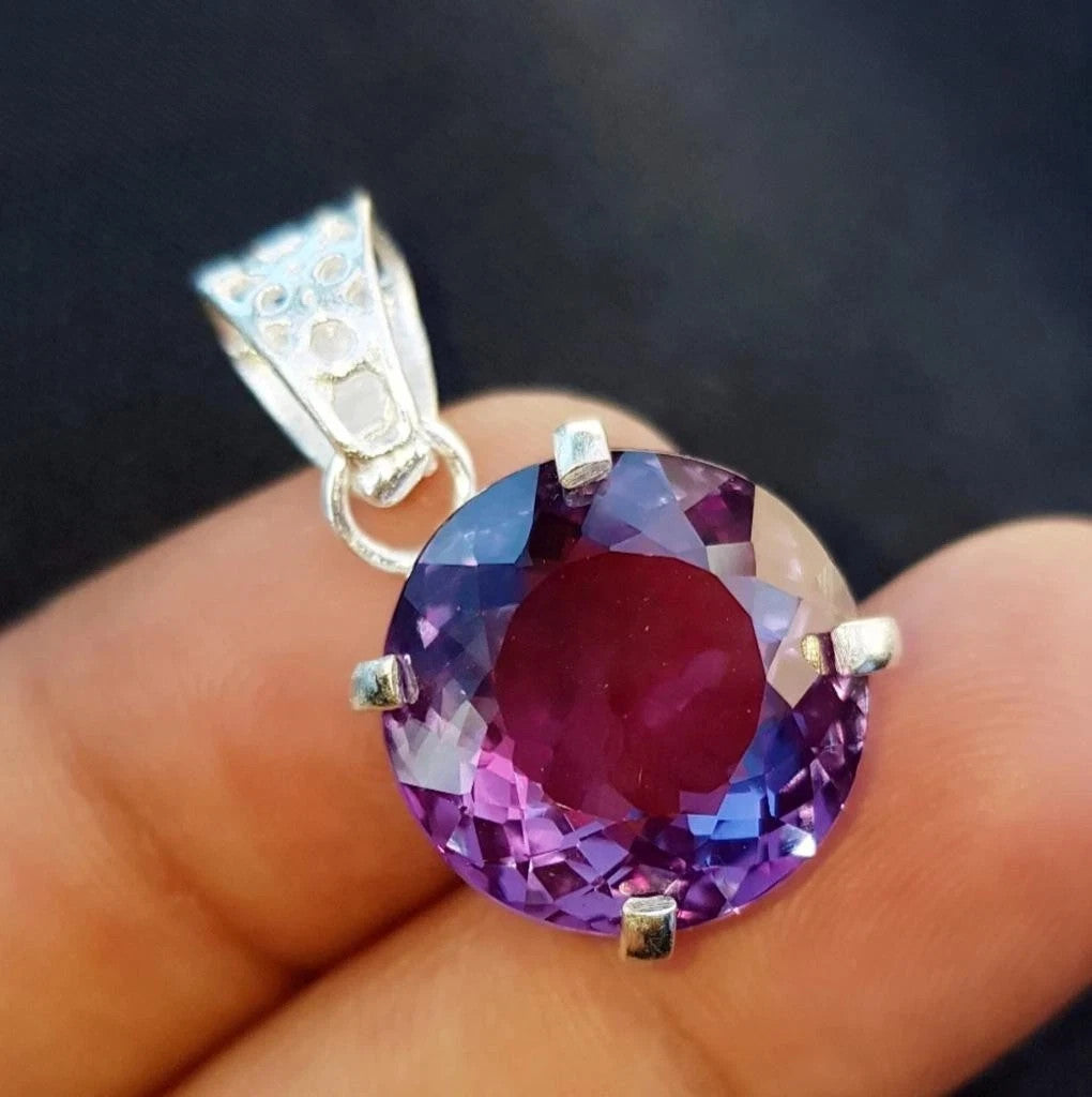 Certified 22 CT Natural Boi-Color Alexandrite Pendant Silver Jewelry gemstone