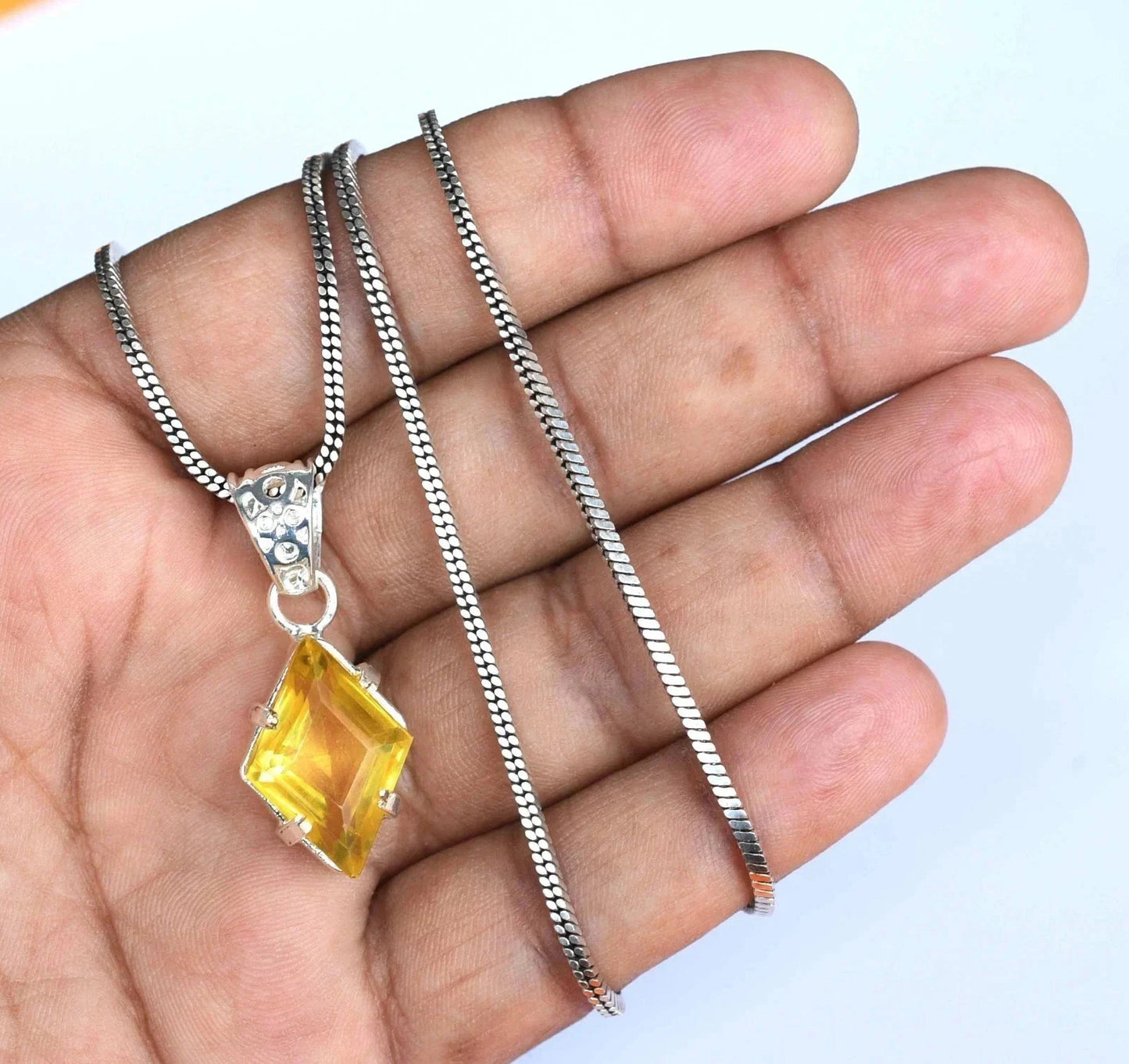 Pendant Fancy Shape Yellow Sapphire 27.30 Ct Loose Gemstone 925 Silver Natural