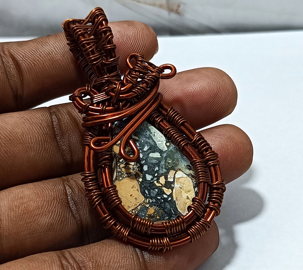 57.70 ct Copper Wire Wrapped Handmade Maligano jasper jewelry  Copper Pendant