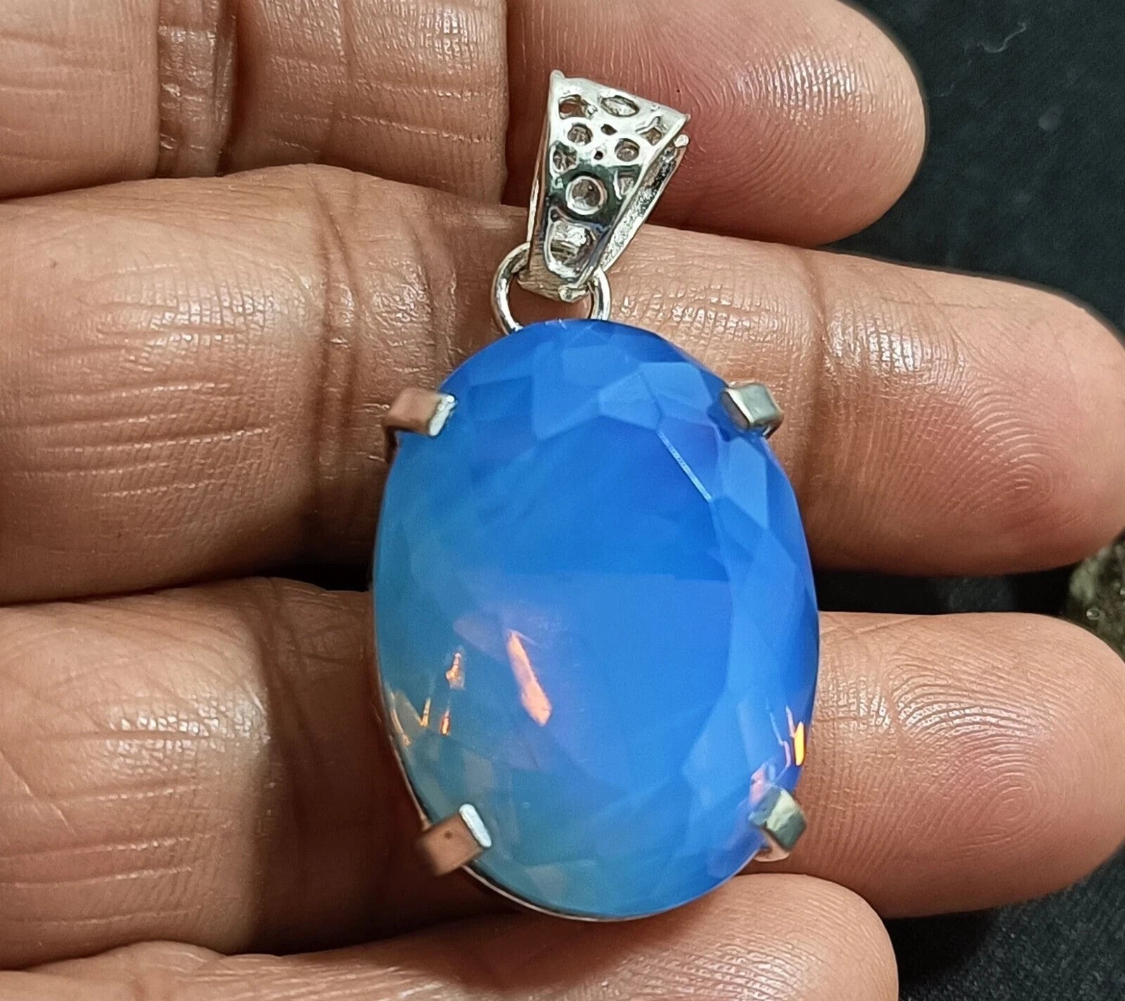 Certified 59.05 Ct Natural Opal 925 Solid Silver Pendant Loose Gemstone