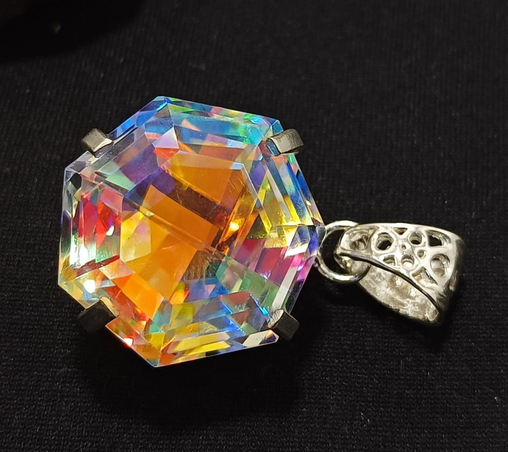 EGL 60.15 Ct+ Natural Mystic Topaz Hexagon Cut 925 Solid Silver Pendant Gemstone