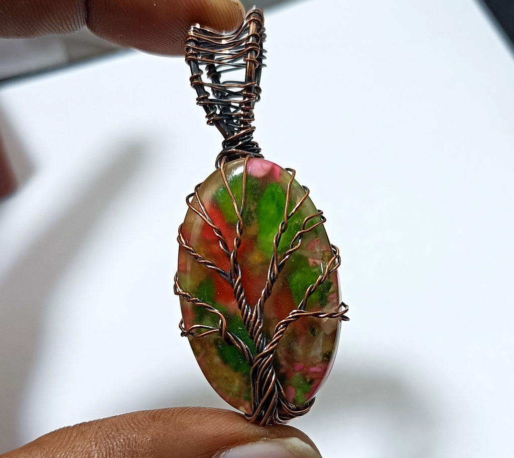 51.70 ct Spiny Oyster Watermelon Turquoise Copper wire Wrapped Jewelry Pendant