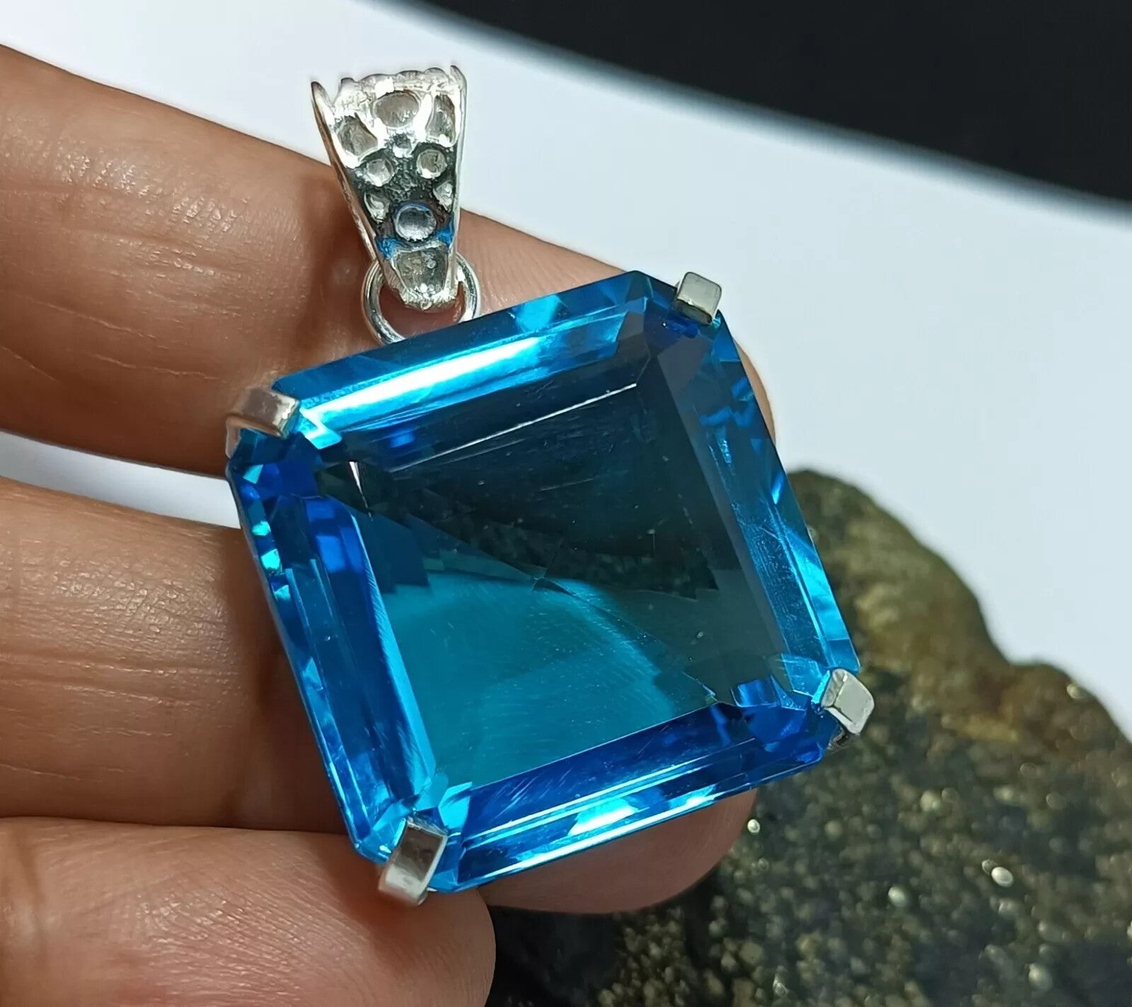 Certified Natural 69.80 Ct Brazilian Asscher Blue Topaz Pendant Loose Gemstone