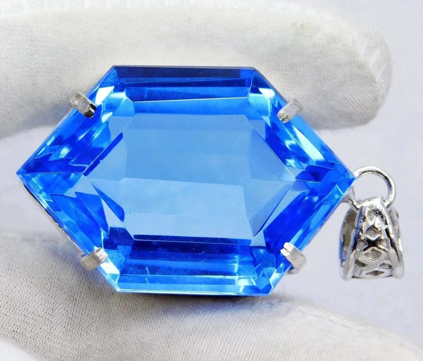50 Ct+ Natural Blue Fancy Topaz 925 Solid Sterling Silver Pendant