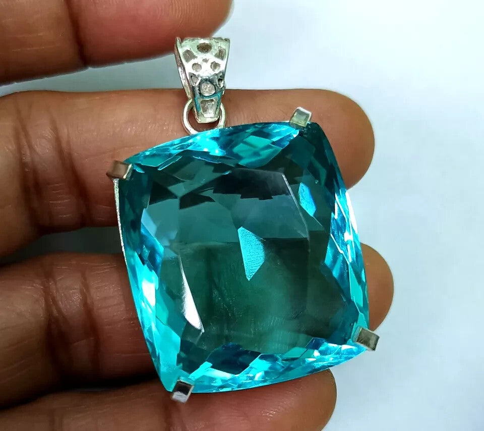 124.10 Ct Certified Natural Blue Topaz 925 Solid Silver Pendant Loose Gemstone