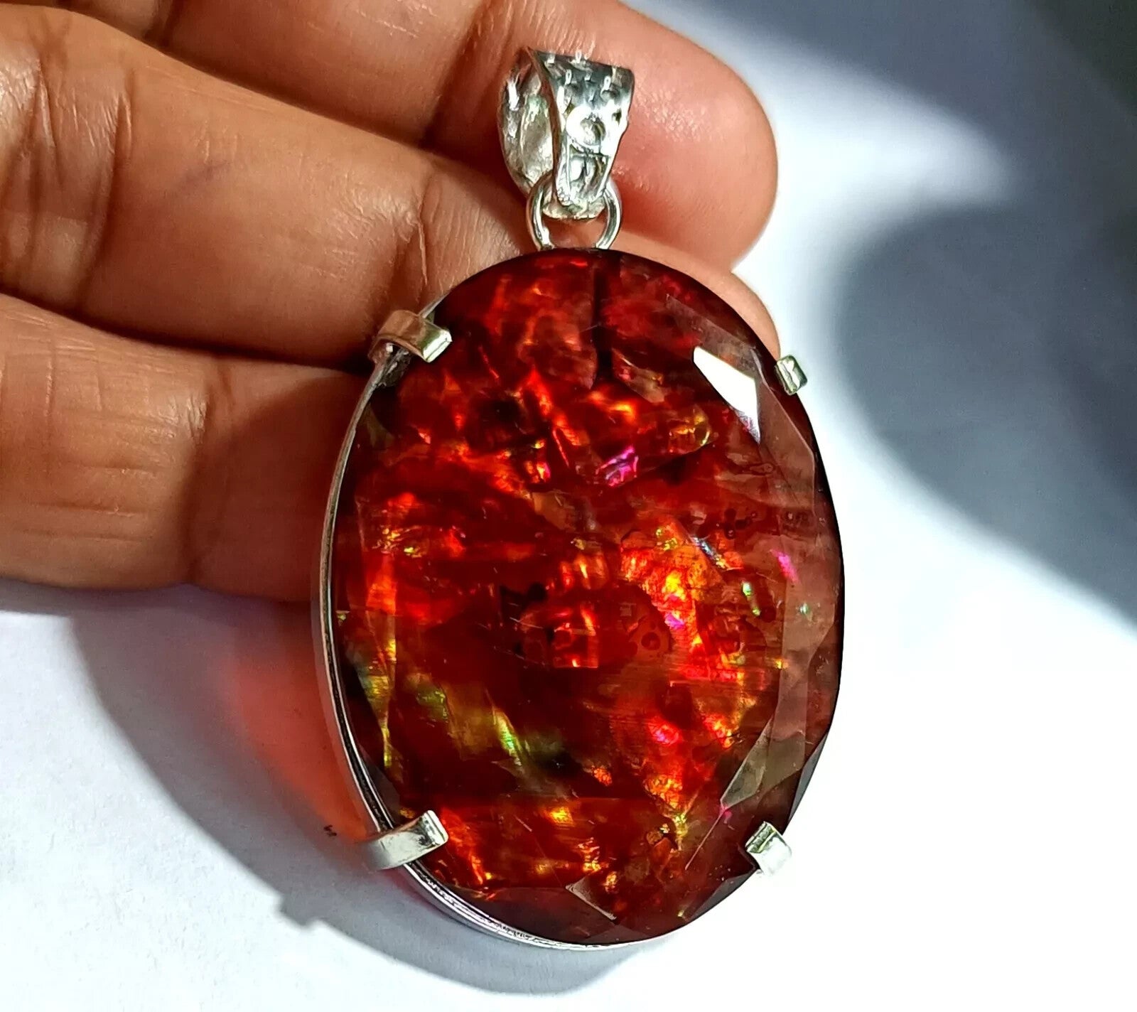 88.10 Ct Natural Ammolite 925 Solid Silver PENDANT MultiColor Certified Gemstone