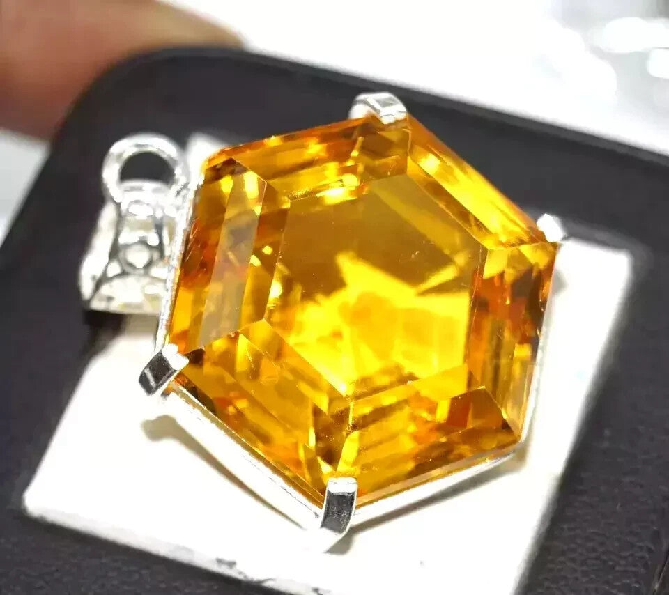 75 Ct Certified Natural Hexagon Topaz 925 Solid Silver Pendant Loose Gemstone