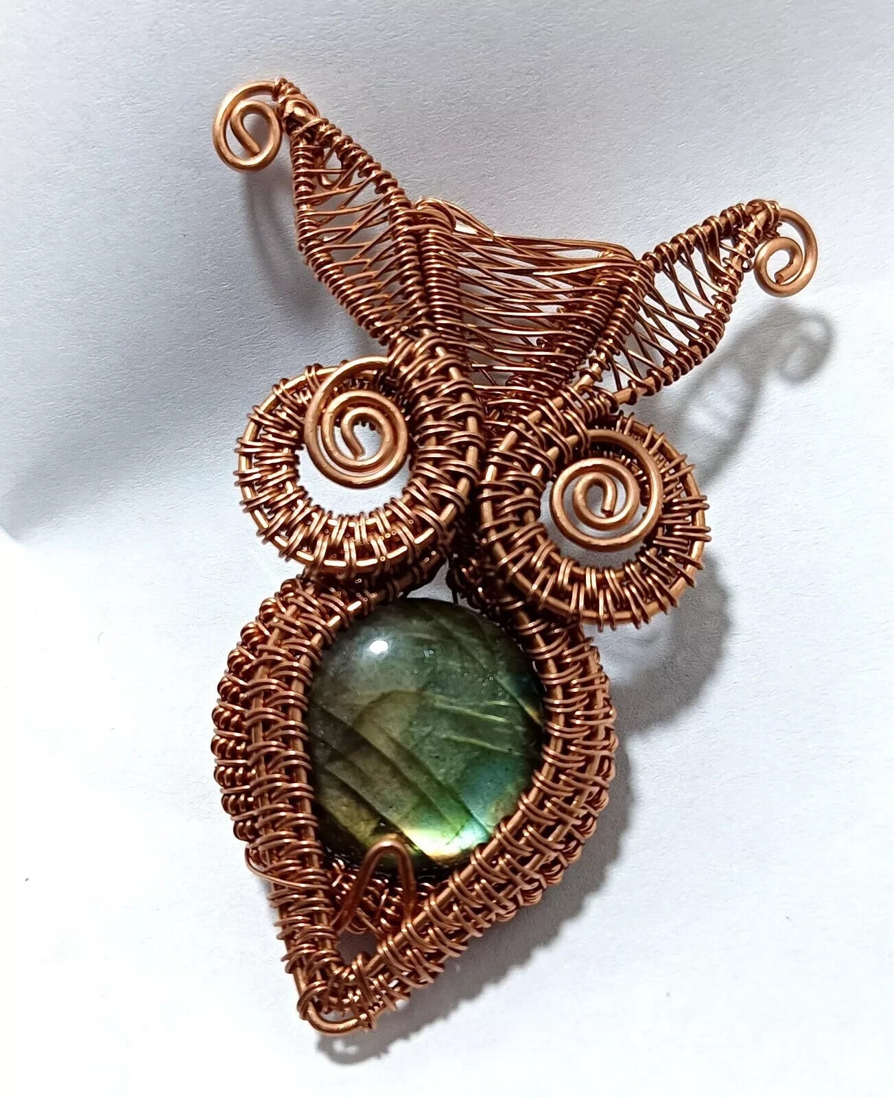 Labradorite Round Wire Wrapped Pendant Handcrafted Copper Gift Of Her 87 Ct
