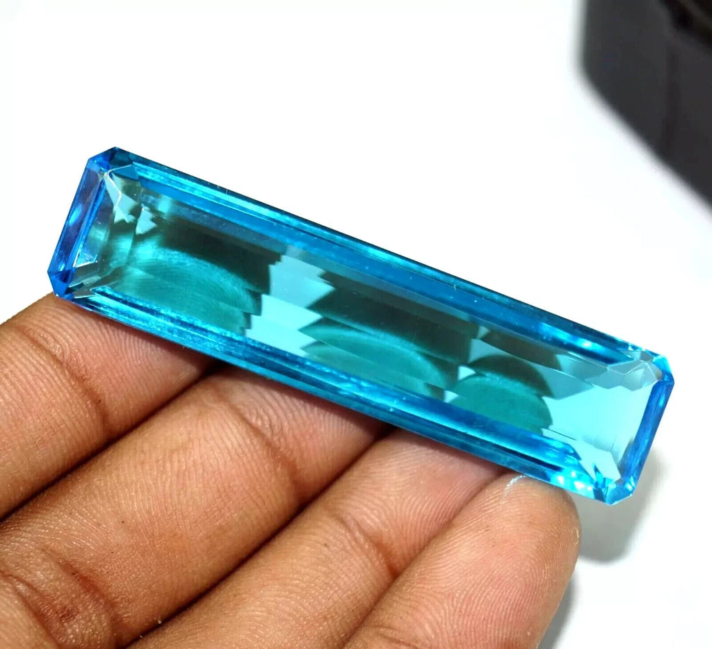 Certified Natural Brazilian 92 Ct Sky Blue Emerald Cut Topaz Loose Gemstone