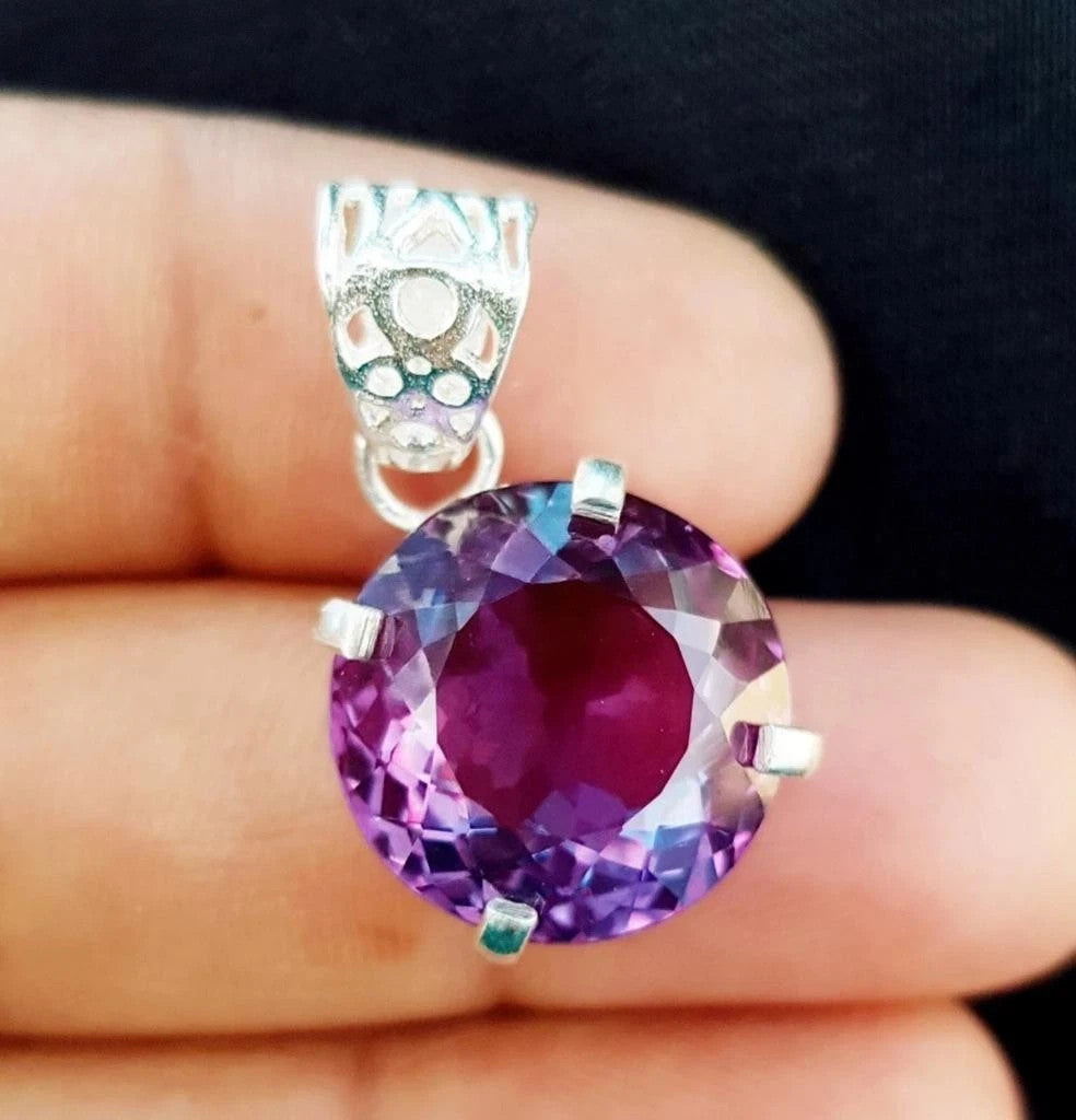 Certified 22 CT Natural Boi-Color Alexandrite Pendant Silver Jewelry gemstone