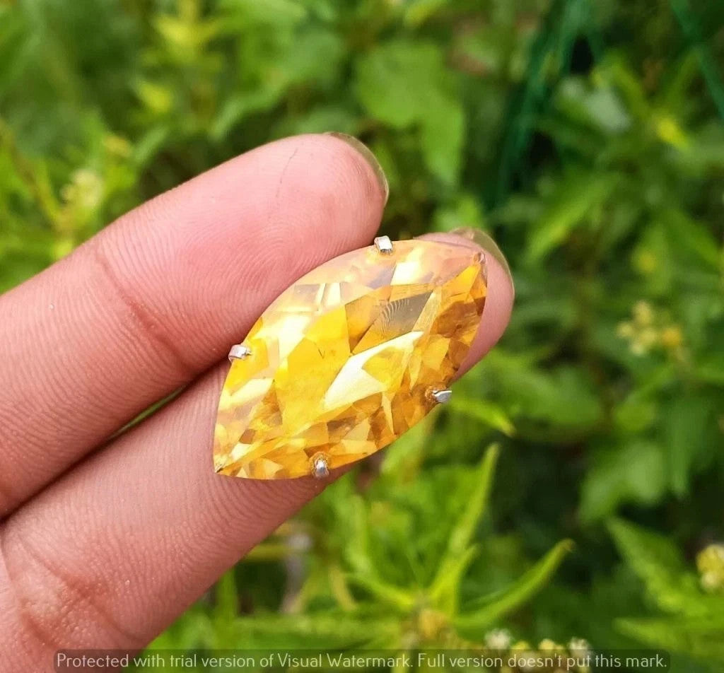 Calm Yellow Faceted 50 Ct Natural Topaz Sterling Silver Plated Handmade Pendant