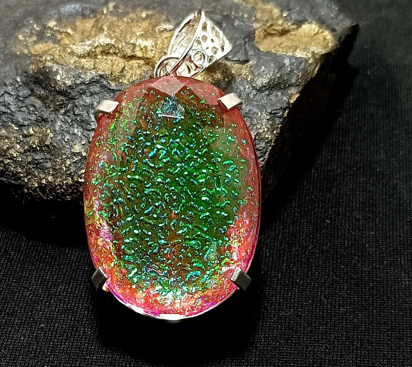 112.90 Ct Natural Oval Monarch Fire Opal Doublet Solid Silver Pendant Gemstone
