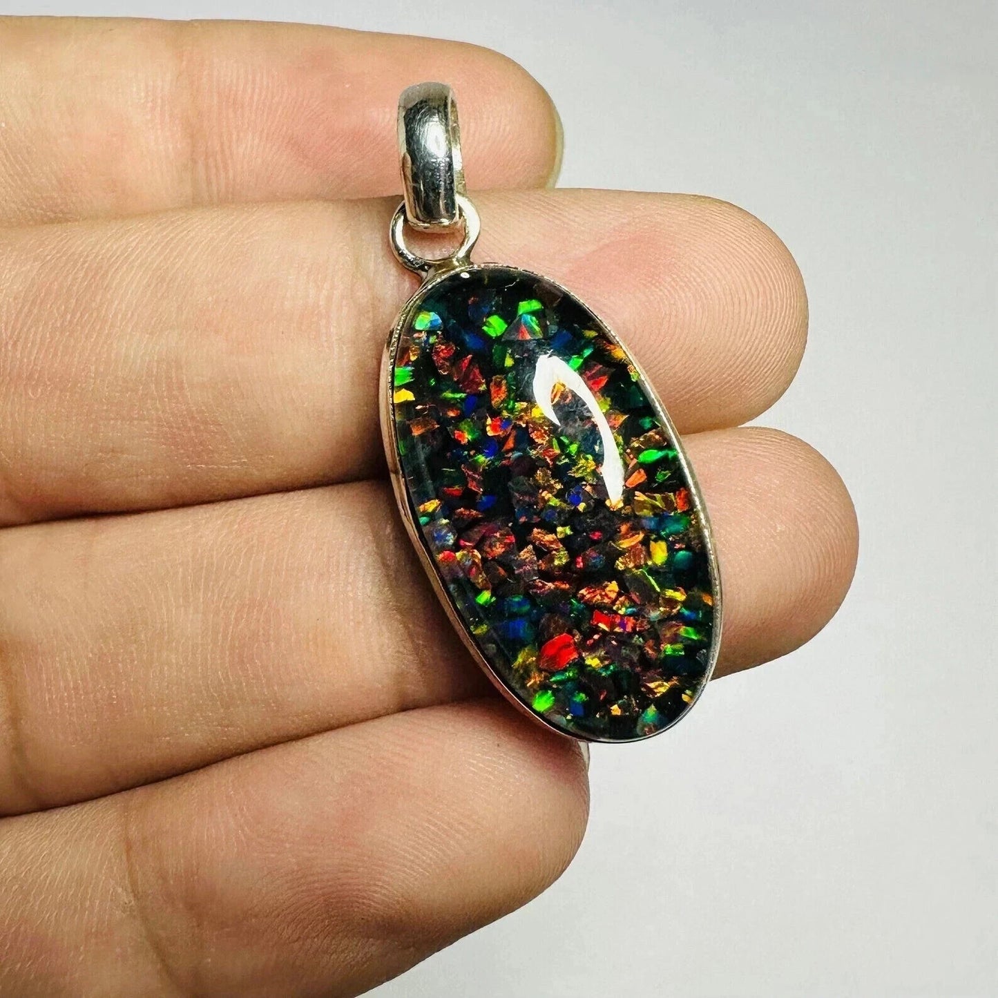 Sterling Silver Triplet Pear Opal Gemstone Handmade Pendant Jewelry 15.45 Ct