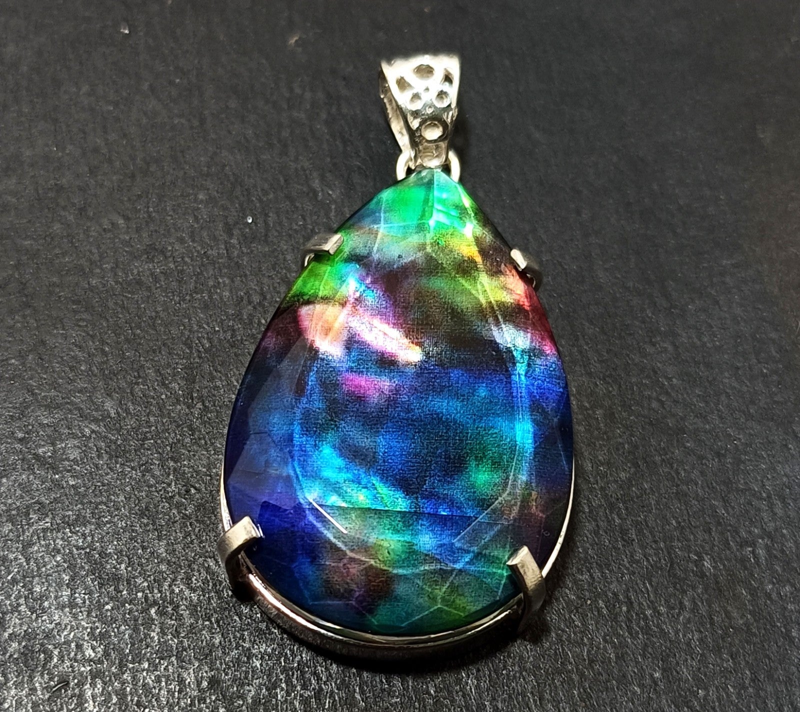 Certified 91.35 Ct Natural Ammolite 925 Solid Silver Rainbow Pendant Gemstone