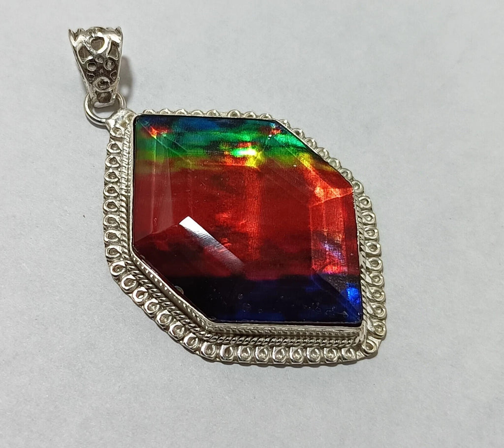 Certified 87.85 Ct Natural Ammolite 925 Solid Silver Fancy Cut Pendant Gemstone